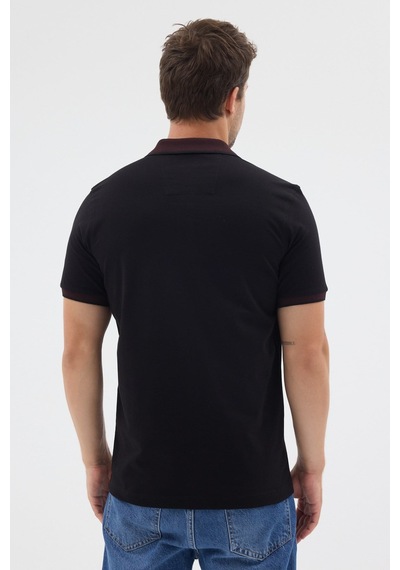 Siyah-bordo Polo Yaka Pike Kısa Kol Slim Fit %100 Pamuk Tişört 1011260171 Siyah - Bordo