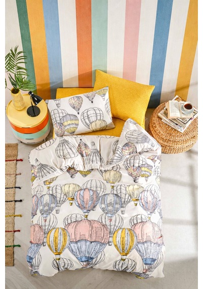 Çift Kişilik Lastikli Çarşaflı Nevresim Takımı 200x220 Cm Kapadokya Balon Desenli Balondesen