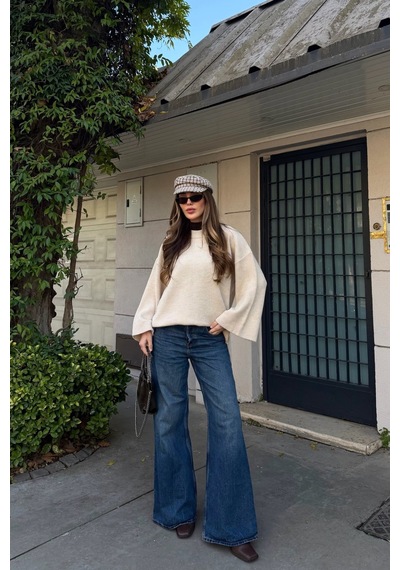 Laluvia Taş Fitilli Oversize Kazak - 26808 Taş