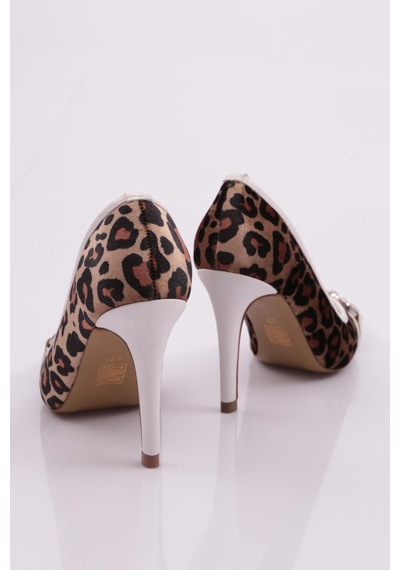 Dgn 33125 Kadin Topuklu Ayakkabi 33125-1710-R10681 Beyaz - Leopar