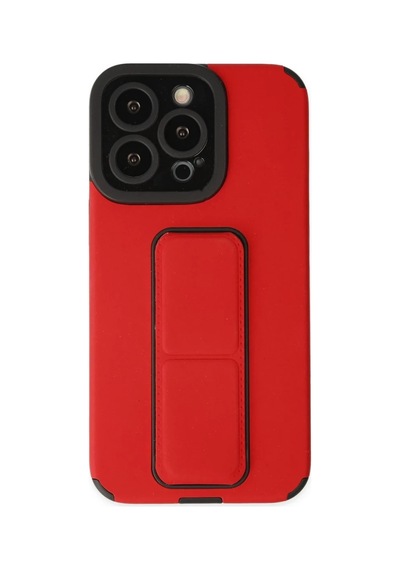 İphone 13 Pro Kılıf Mega Standlı Silikon - Kırmızı