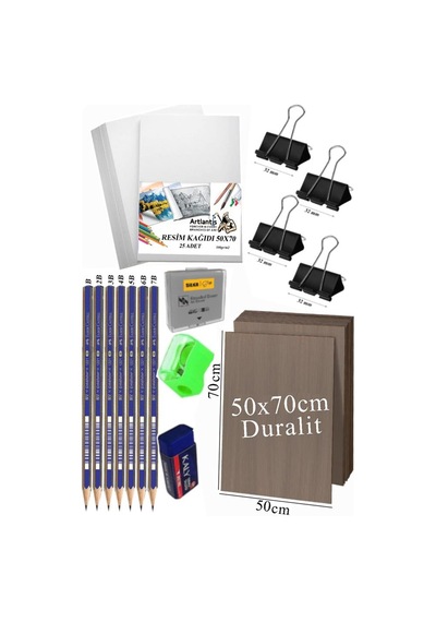Karakalem Eskiz Çizim Seti Durolit Seti 50x70 Cm 1 Paket Resim Kağıdı Faber Dereceli Kalem Seti Hamur Silgi Sınav Silgisi