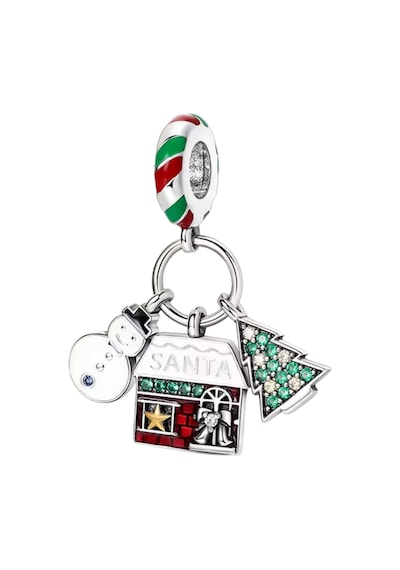 Kardan Adam, Karlı Ev Ve Noel Ağacı Sallantılı Charm Gümüş