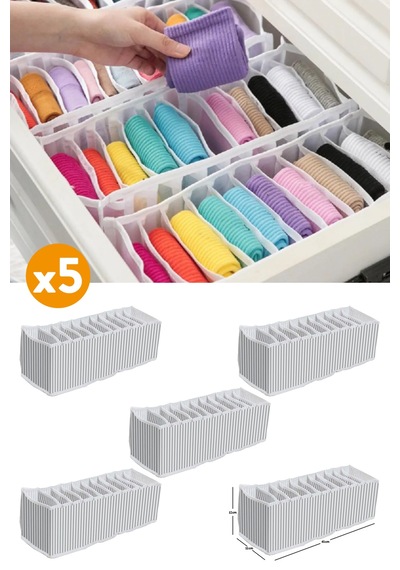 Esti 5'li 11 Gözlü Çekmece Içi Akordiyon Organizer Küçük Boy Beyaz
