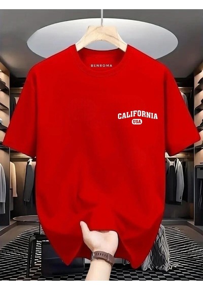Calıfornia Usa Baskılı Oversize Tişört Kirmizi