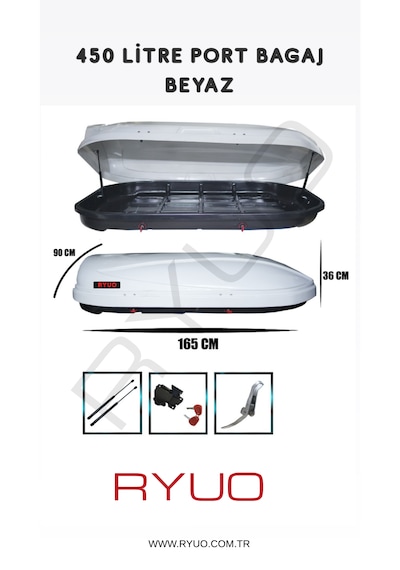 Ryuo Araç Üstü Tabut Port Bagaj 450 Litre Beyaz