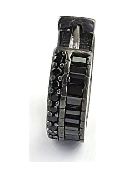 Siyah Oniks Taşlı 925ayar Gümüş Siyah Rodajli Tek Erkek Küpe Cap 1.2 Cm