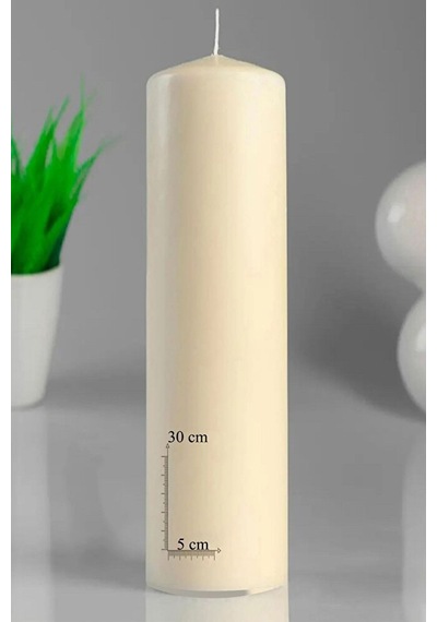 Silindir Krem Mum Lavanta Kokulu Genişlik 5 Cm - Yükseklik 30 Cm Bej