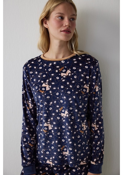 Penti Lacivert Ayı Desenli Sweatshirt Termal Etkili Pijama Üstü Lacivert
