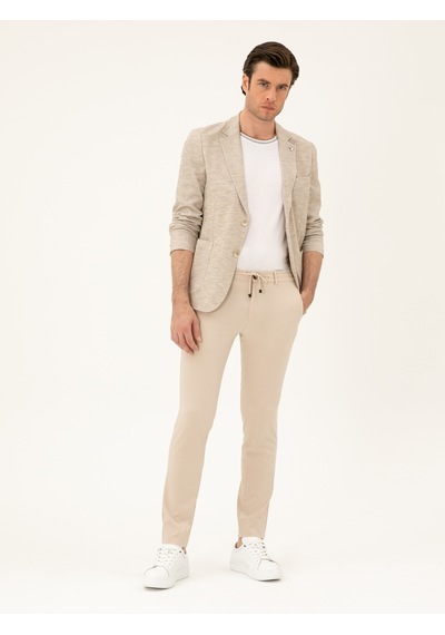 Cacharel Bej Slim Fit Beli Bağcıklı Pantolon