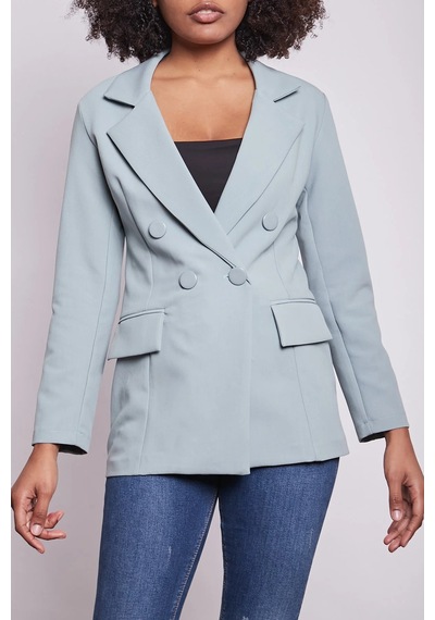 Kadın Düğme Detaylı Uzun Kol Şık Ofis Süs Cep Kapaklı Kumaş Blazer Ceket-mint Mint