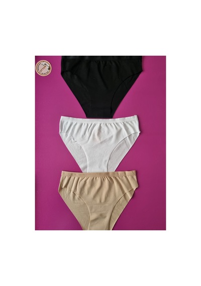 Demirsa Boutique Lazer Kesim Kadın Bikini Külot 3'lü Paket Bej-beyaz-siyah