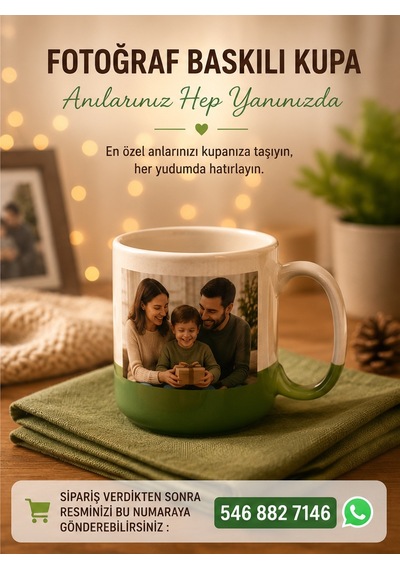 Renkli Detay Kişiye Özel Baskılı Kupa-3 Farklı Renk Seçeneği Yeşil
