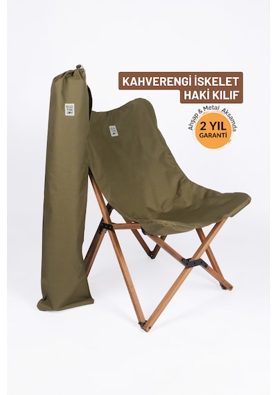 Bag The Joy Ahşap Kahverengi İskelet - Haki Kılıf Sandalye