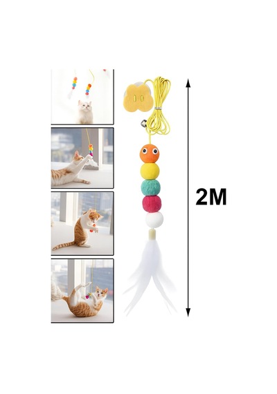 Kedi Kapı Oyuncağı 2 Li Set Yaylı İpli & Tüylü Interaktif Kedi Oyuncağı Kapıya Yapışan Zıplamalı Sistem Egzersiz Ve Oyun İçin Renkli Toplu Eğlenceli Tasarım