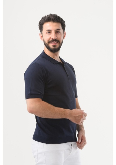 Lacivert Polo Yaka Regular Pamuklu T-shirt Lacivert
