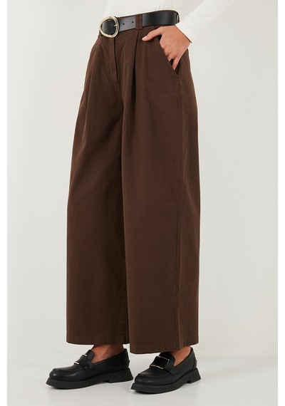 Lela Wide Leg Yüksek Bel Geniş Paça Kemerli Bayan Pantolon 68351223 Kahve