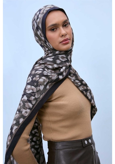 Silk Home Eco Viscose Leopar Desen Şal 6001 Gri-siyah-vizon