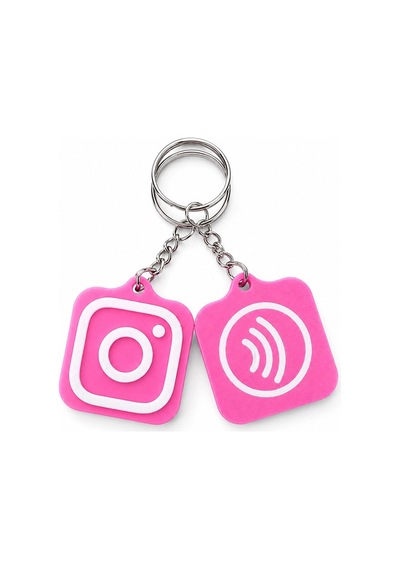 Sosyal Medya İkonlu Kişiselleştirilebilir Nfc Anahtarlık Pembe