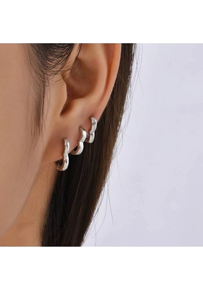 6 Parça Kalp Model Küpe Seti Halka Sade Kullanımlı Silver Renk Renkli