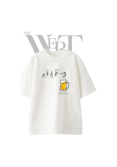 Thewert Cuma Bira 1 Tasarım Baskılı Ünisex Beyaz Oversize T-shirt
