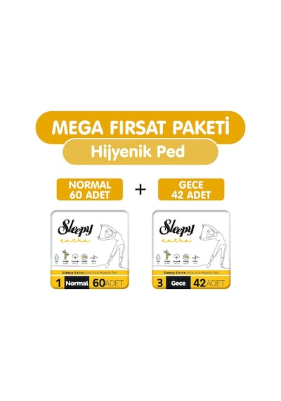 Sleepy Extra Ultra İnce Hijyenik Ped 102 Adet Ped Mega Fırsat Paketi