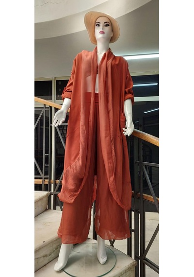 Itayan Ipek Detaylı Şallı Kap- Pantolon 2'li Takım Bordo