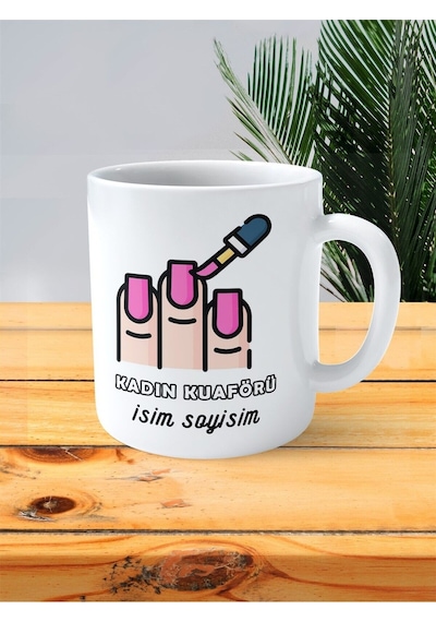 Kuaför Kadın Kuaförü Baskılı Kupa Bardak İsimli Kişiye Özel Tırnak Bakım Resim Çok Renkli
