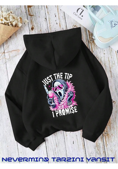 Nevermind Unisex Just The Ön Arka Baskılı Oversize Kapşonlu Sweatshirt 3 I Siyah