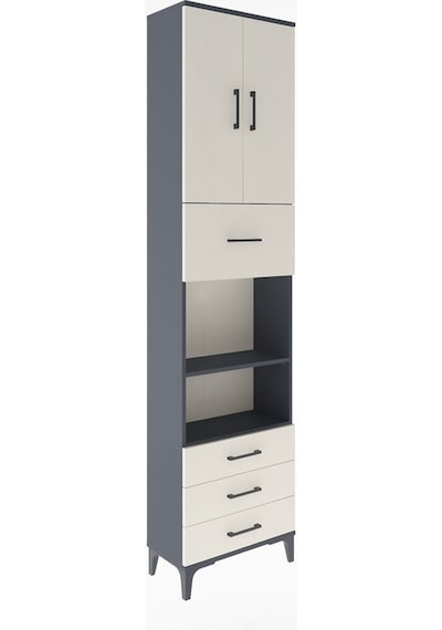 Arges Dolap 4 Raflı 4 Çekmeceli 2 Kapaklı 60x30x243 Antrasit-aytaşı Antrasit