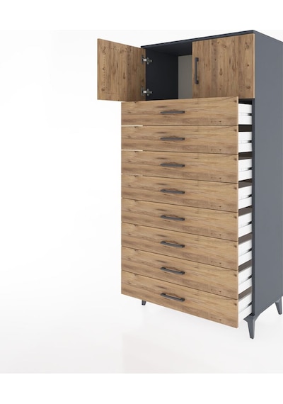 Hyperion Dolap Tek Raflı 8 Çekmeceli 2 Kapaklı 88x44x182 Antr... Antrasit