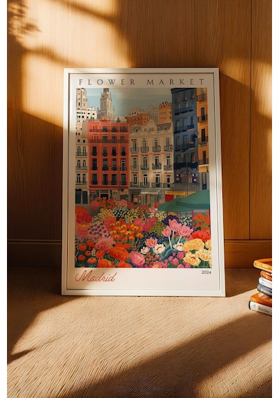 Madrid İspanya Çerçeveli Tablo Seyahat Severlere Salon Ve Ofis İçin Estetik Duvar Dekoru Travel Flower Market