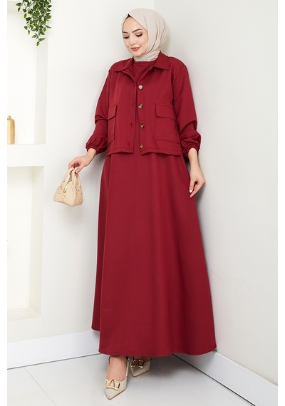 Bestenur Faylin Ceket Elbise İkili Takım 1565 - Bordo Bordo