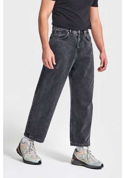 Itsbasic Erkek Füme Renk 3w5-14 Loose Baggy Fit Bol Kesim Cep Nakış Detaylı Denim Jean