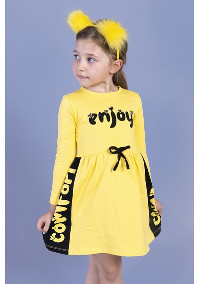Toontoy Kız Çocuk Taş İşlemeli Enjoy Baskılı Elbise Sarı Toontoy Kız Çocuk Taş İşlemeli Enjoy Baskılı Elbise Sarı