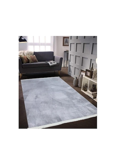 Saçaklı Kalın Yumuşak Kaymaz Taban Açık Gri Peluş Halı, 150 X 230 Standart