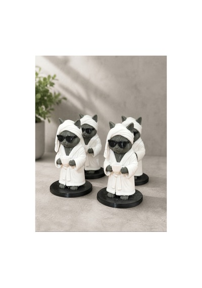 Spa Keyfi Yapan Cool Kedi Dekoratif Biblo 1 Parça Beyaz
