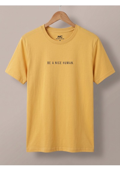 Maccali Erkek Sarı Be A Nice Human Baskılı Bisiklet Yaka Bol Kesim Tişört
