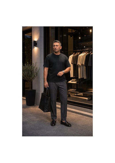 Modi Green Premium Oysho Regular Oversize Unisex Sıfır Yaka Kısa Kollu Tişört - Siyah