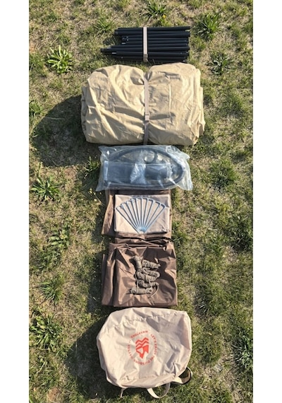 Shufa 260 220 200 Cm Otomatik Şişme Kamp Çadırı, Yağmur Brandası Ve 330 270 Cm Bağlantılı Gölgelik Dahil, 2 Büyük Şeffaf Tavan Pencereli, Aile Outdoor Kamp Çadırı Bej