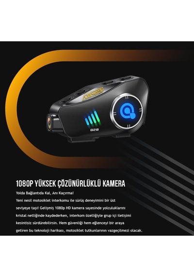 Q28 İntercom Kameralı Hd 1080p Kameralı Kask Kulaklık Su Geçirmez 32gb Hafıza Kartlı Standart