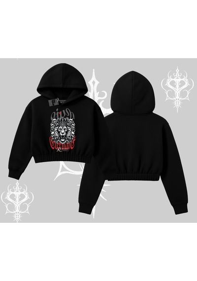 Startmore Kapşonlu Crop Sweatshirt Crowned Lion Rock Authority Myth Siyah