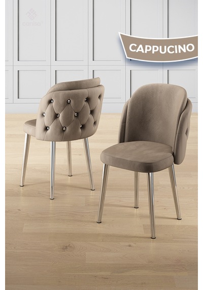 Canisa Axle Serisi 1 Adet Cappucino Mutfak Sandalyesi Krom Kaplama Metal Ayak 1. Sınıf Babyface Kumaş Cappucino Sandalye Ayak Krom