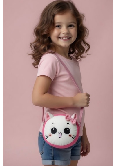 Mollycrush Hediyelik Peluş Kedi Figürlü Kız Çocuk Mini Omuz Çantası Sevimli Bozuk Para Cüzdanı