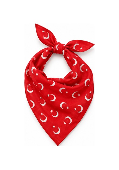 Herşeynota 24 Lü Ay Yıldızlı Kırmızı %100 Pamuk Fular Bandana 52x52 Cm Okul Tören Etkinlik Çok Renkli