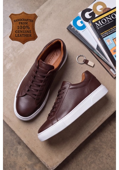 Liarca Ghostwood - Hakiki Deri Sararmaz Faylon Taban Kahverengi Beyaz Erkek Sneaker Ayakkabı Kahverengi - Beyaz