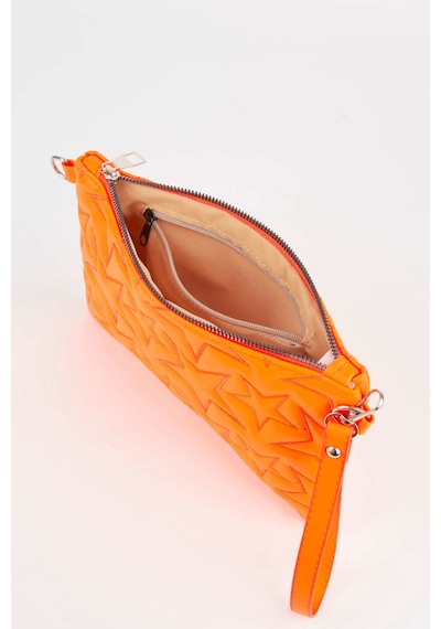 Vivaq Kadın Neon Turuncu Yıldız Nakışlı Suni Deri Bilek Ve Zincir Askılı Portföy El Ve Clutch Çanta