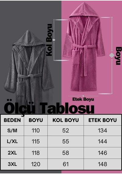 Doğa 2'li Set Mürdüm Antrasit Kapüşonlu Bornoz Antasit - Mürdüm
