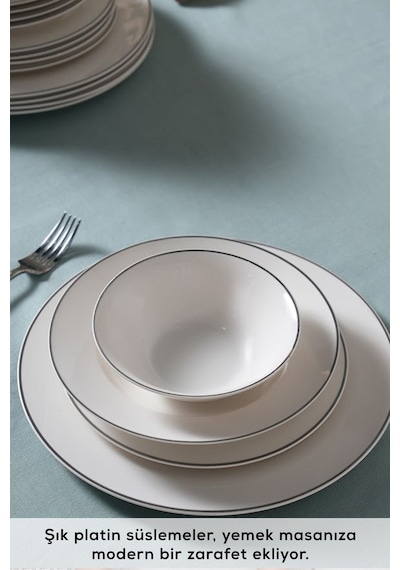 Karaca  Elegance Bone Rebeca 24 Parça 6 Kişilik Yemek Takımı Platin