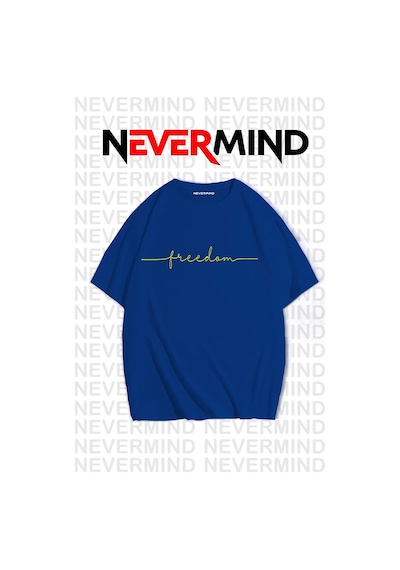 Nevermind Erkek Oversize Freedom Baskılı Erkek Tişört Yazlık Rahat Pamu Lacivert